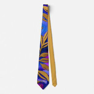 Corbata Hojas Metálicas Doradas Elegantes Iniciales Morada