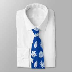 Corbata Hojas otoñales - azul blanco y cobalto