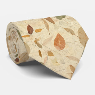 Corbata Hojas Prensadas de Herbario Antiguo Marrón Dorado