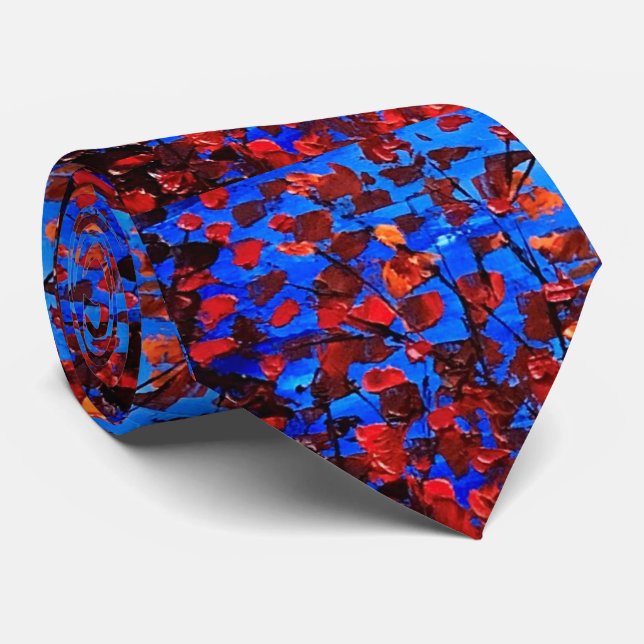 Corbata Hojas rojas sobre un cielo azul (Enrollado)