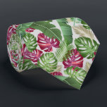 Corbata Hojas tropicales<br><div class="desc">Hojas tropicales de color verde y rosa oscuro sobre gris claro (o cualquier color que elijas), la corbata de cuello de este hombre es fresca para la oficina, una noche en la ciudad, un boda, para el novio o padrino o dar como regalo a tu esposo, papá, hermano o mejor...</div>