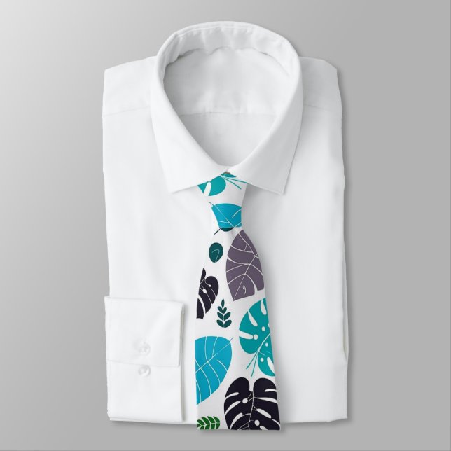 Corbata Hojas Tropicales Azules (Atado)