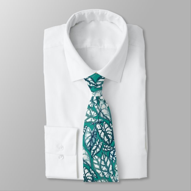 Corbata Hojas tropicales Verde azuladas azules (Atado)