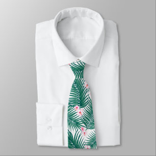 Corbata Hojas tropicales verdes con flores de hibiscus
