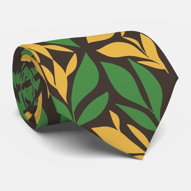 Corbata Hojas verdes amarillas (Enrollado)