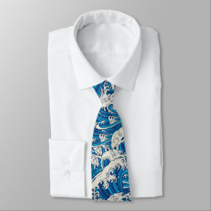 Corbata Hokusai Great Wave Pattern Océano Azul Náutico