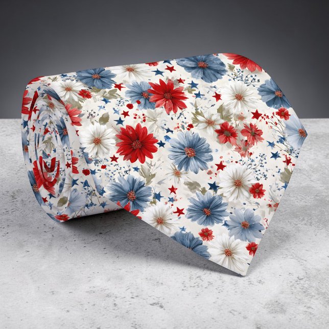 Corbata Holiday - Fourth of July Patriotic Floral Necktie (Subido por el creador)