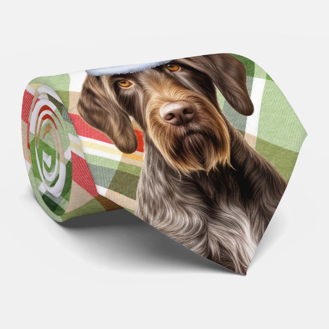 Corbata Holiday Wirehaired Pointer Dog Plaid Christmas (Enrollado)