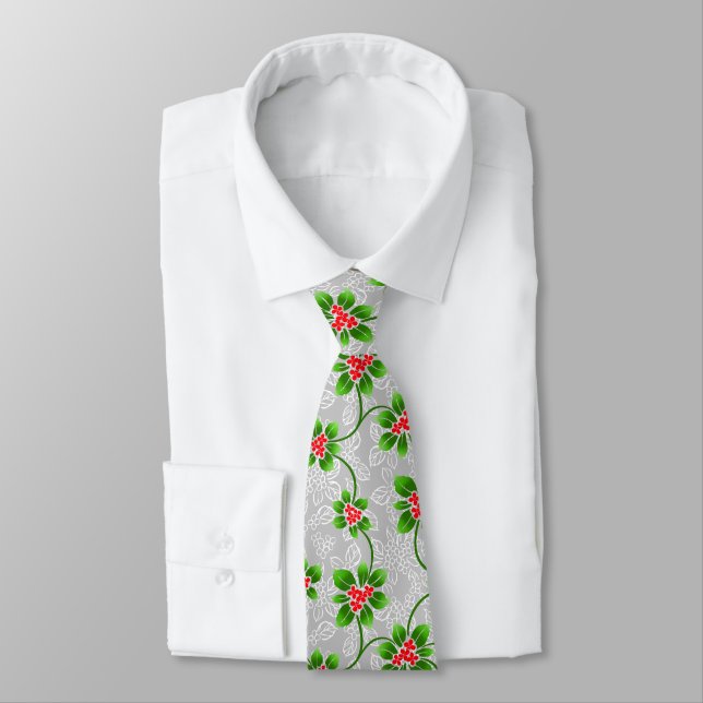 Corbata Holly plateado hawaiano de una sola cara (Atado)