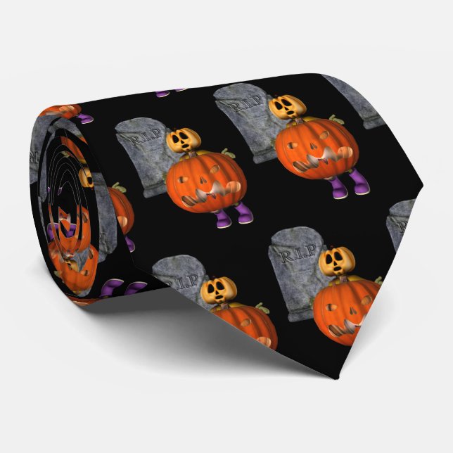 Corbata Hombre calabaza Tombstone Halloween Funny (Enrollado)