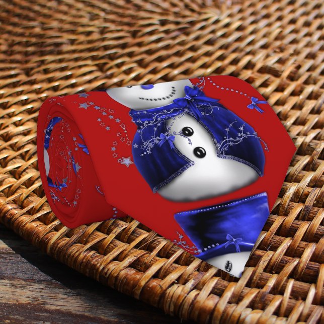 Corbata Hombre de nieve azul lindo Navidad  (Cute Blue Snowman Christmas Tie by the Olde Christmas Shoppe)