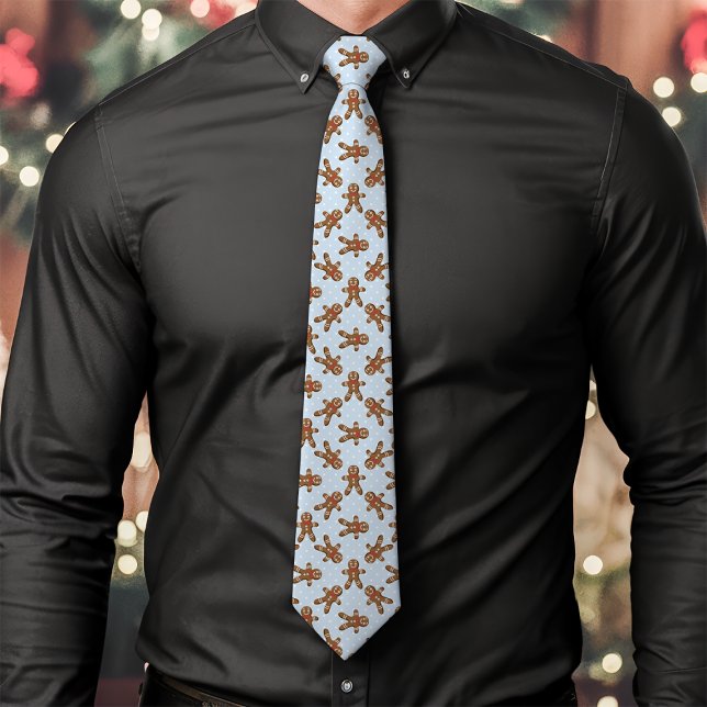 Corbata Hombre de pan de jengibre azul Polka Dot Navidades (Subido por el creador)