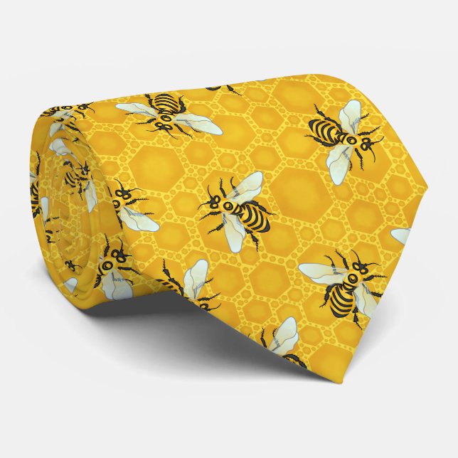 Corbata Hombres abejas honeycomb Beehive Bee Pattern Insec (Enrollado)