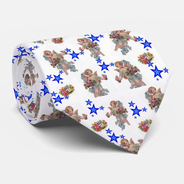 Corbata Hombres Diseñador Angel Blue Stars (Enrollado)