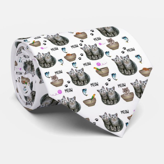 Corbata Hombres Diseñador de gatos gatitos Meow (Enrollado)