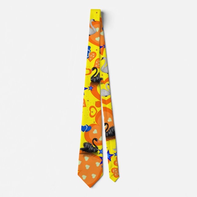 Corbata Hombres Diseñador Enfrenta Naranja Amarillo Corazó (Anverso)
