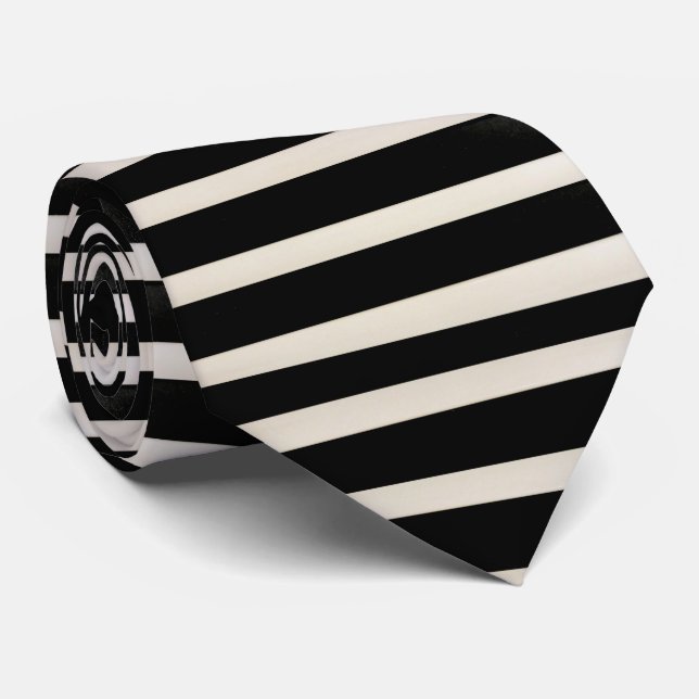Corbata Hombres Diseñador Lazos Black and White Stripe (Enrollado)