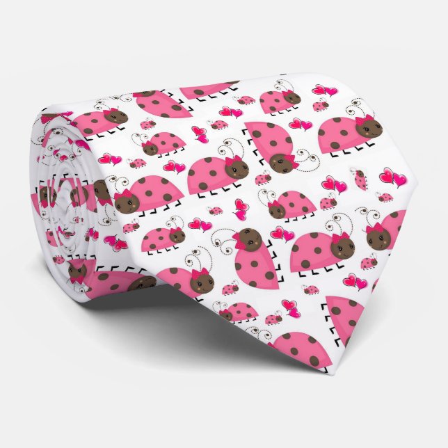 Corbata Hombres Diseñadores Ladybugs Rosa (Enrollado)