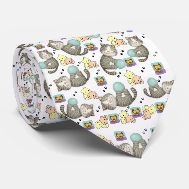 Corbata Hombres Diseñadores Lata Gatos Whimsical (Enrollado)