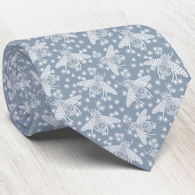 Corbata Honey Bee (Honey bee blue and white neck tie for beekeepers and nature lovers)