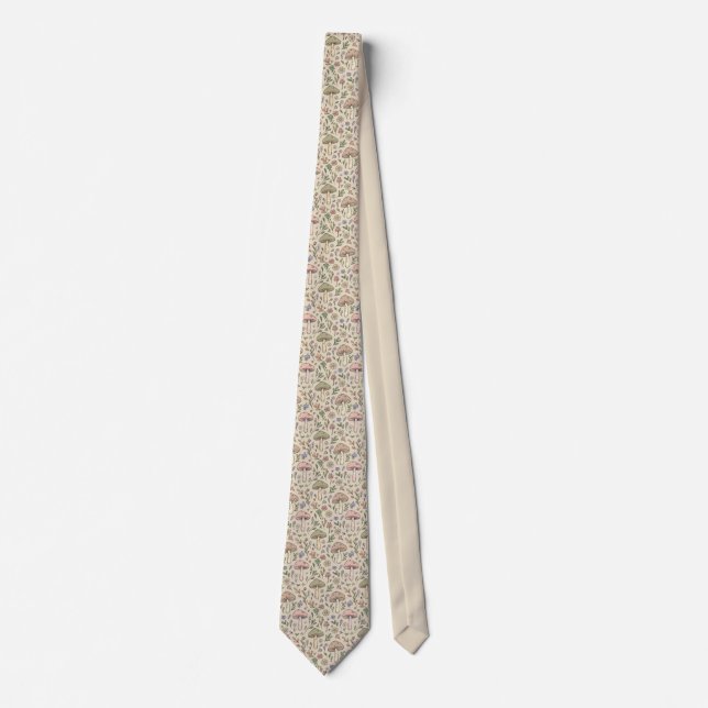 Corbata Hongos Botánicos Beige Cálido | Regalo para Padrin (Anverso)