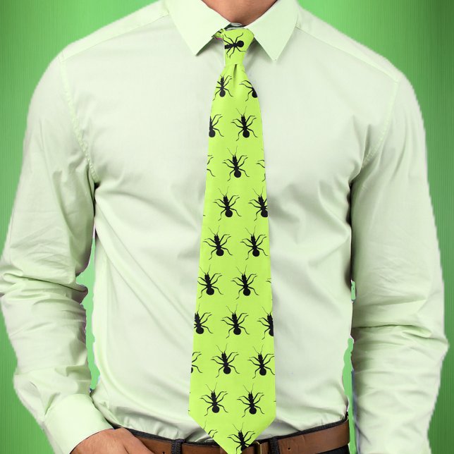 Corbata Hormigas marchando (Bright green mens necktie with marching black ants.)