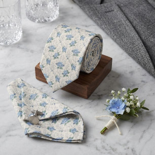 Corbata Hortensia Floral Botánica Azul Polvoriento