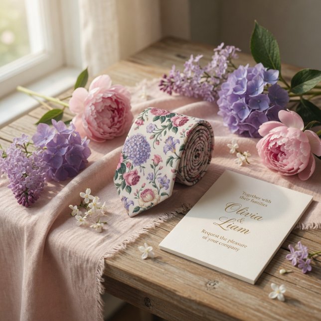 Corbata Hortensia Rosa Pastel Floral Elegante (Subido por el creador)