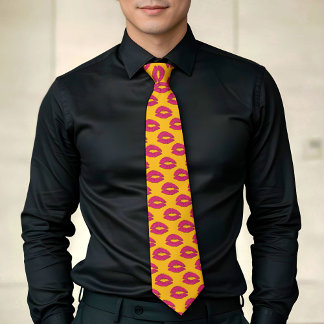 Corbata Hot Pink and Yellow XOXO Kissing Lips