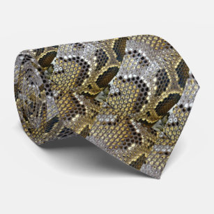 Corbata huella de serpiente de patrón animal beige gris