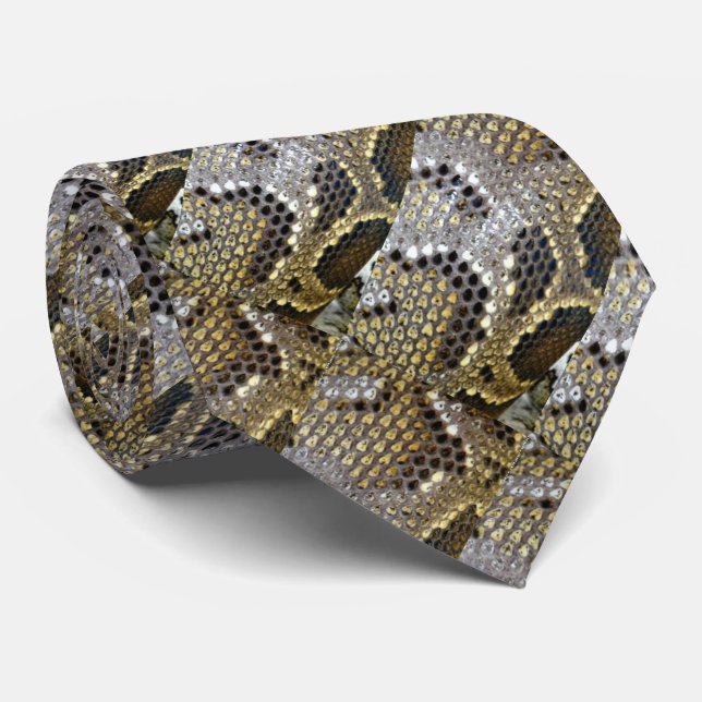 Corbata huella de serpiente de patrón animal beige gris (Enrollado)