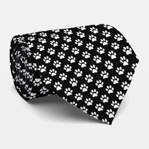Corbata Huellas de pata blancas sobre negro
