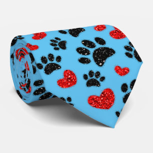 Corbata Huellas de patas de perro brillantes y corazones r
