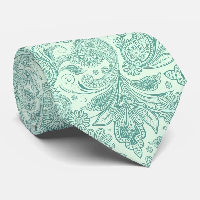 Corbata Huesos Mint-Green Ornate Paisley (Enrollado)