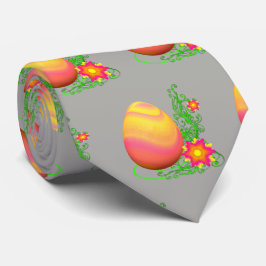 Corbata Huevo colorido De Pascua Y Flores En Gris