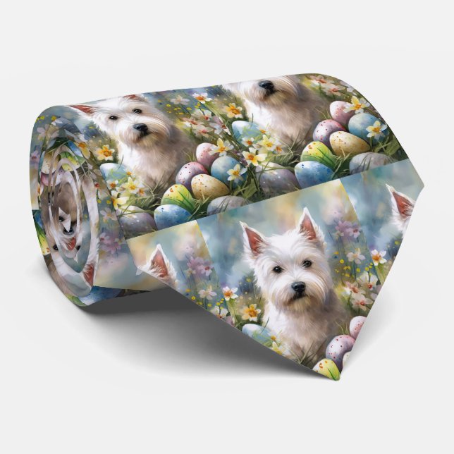 Corbata Huevos de Pascua del Terrier Blanco de las Tierras (Enrollado)