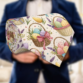 Corbata Huevos de Pascua en Cesta de Mimbre con Lavanda