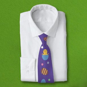 Corbata Huevos de Pascua, puntos de polka y polluelo morad