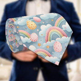 Corbata Huevos de Pascua Vintage Arcoíris Pastel con Nubes