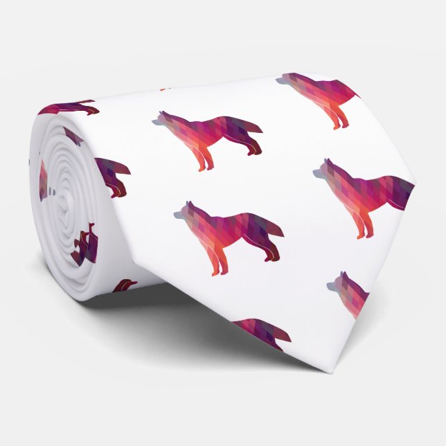 Corbata Husky Dog Raza Geo Silhouette Púrpura Rosa (Enrollado)