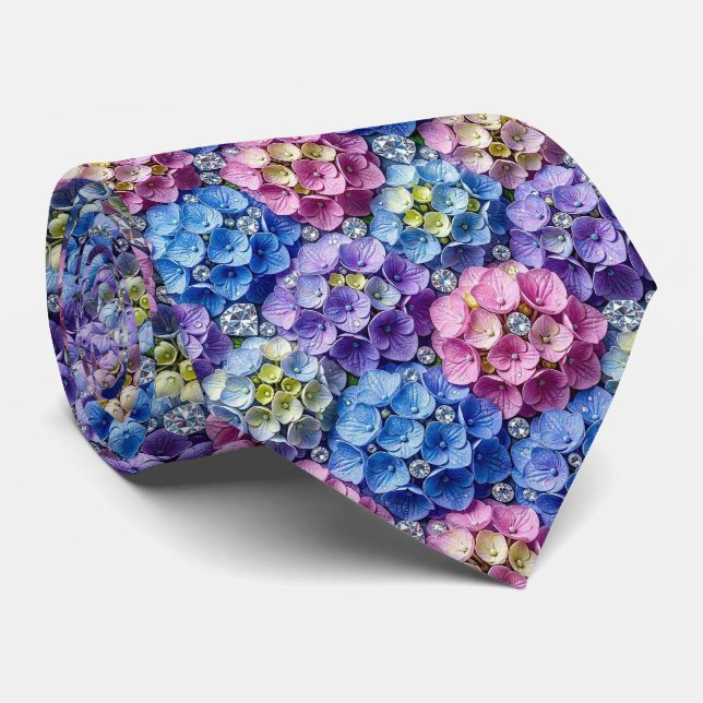 Corbata Hydrangeas & Diamonds | Cuello para Boda y Eventos (Enrollado)