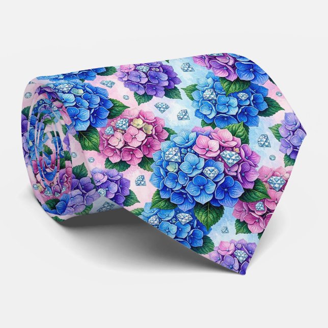 Corbata Hydrangeas & Diamonds | Cuello para Boda y Eventos (Enrollado)