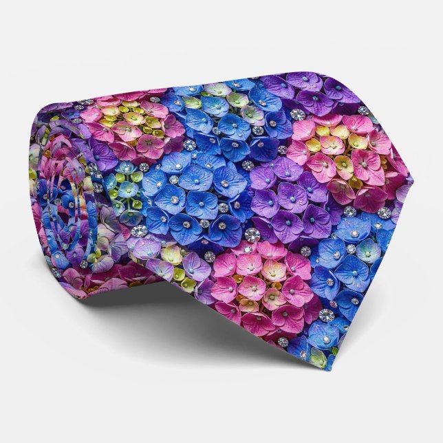 Corbata Hydrangeas & Diamonds | Cuello para Boda y Eventos (Enrollado)