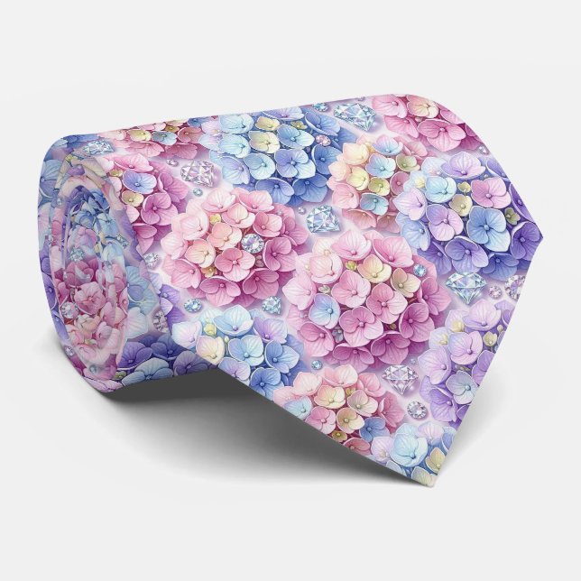 Corbata Hydrangeas & Diamonds | Cuello para Boda y Eventos (Enrollado)