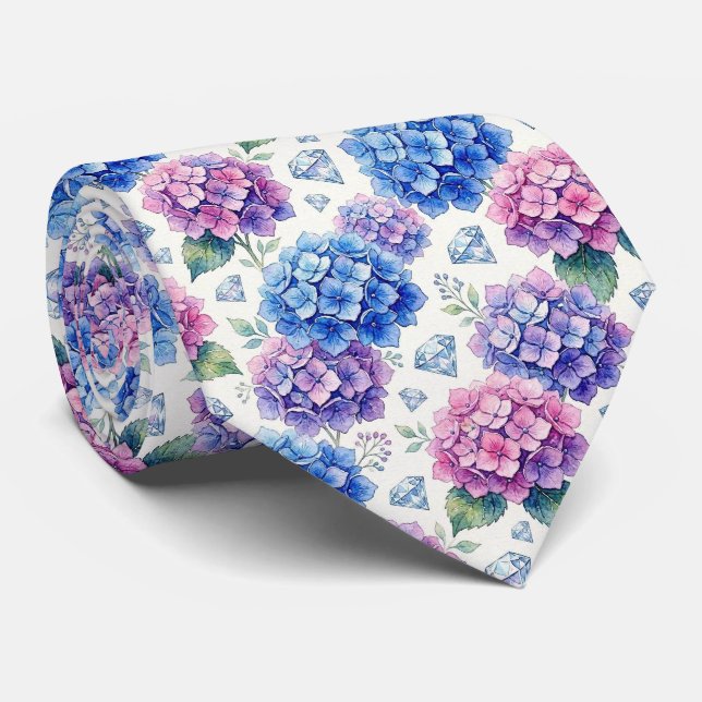 Corbata Hydrangeas & Diamonds | Cuello para Boda y Eventos (Enrollado)
