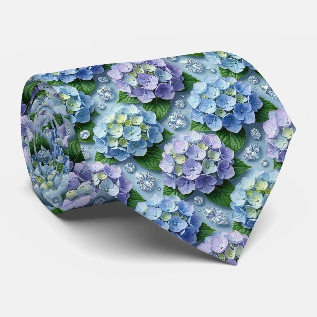 Corbata Hydrangeas & Diamonds | Cuello para Boda y Eventos (Enrollado)