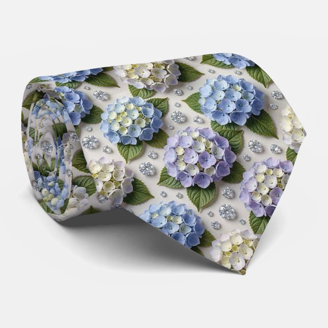 Corbata Hydrangeas & Diamonds | Cuello para Boda y Eventos (Enrollado)