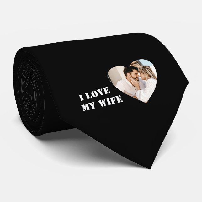 Corbata I Love My Wife Heart Custom Personalized Photo (Enrollado)