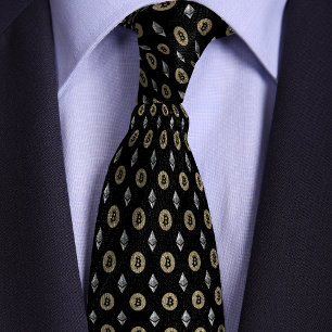 Corbata Iconos de criptografía de Bitcoin negro con etéreo