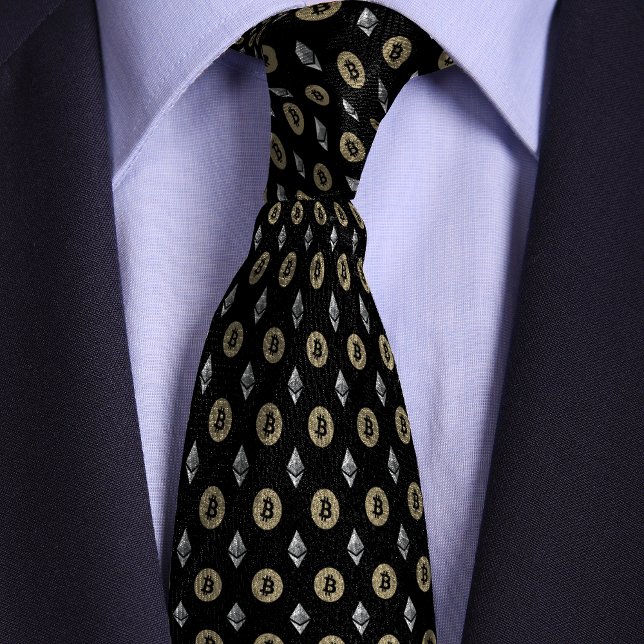 Corbata Iconos de criptografía de Bitcoin negro con etéreo (Subido por el creador)